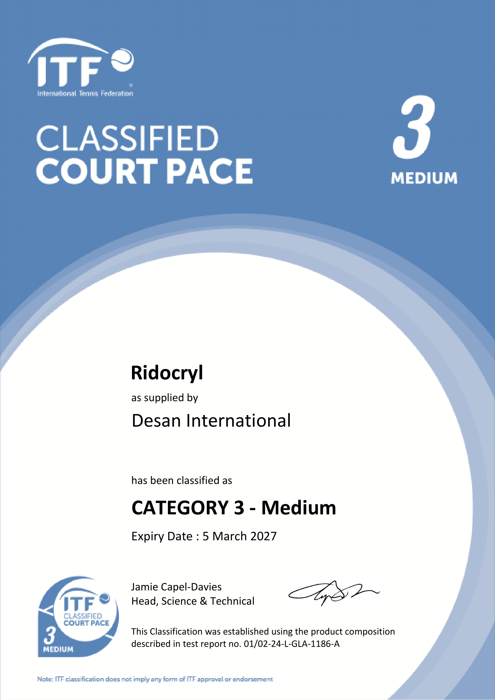 International Tennis Federation certificate